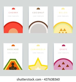 Set of colorful vector greeting card design with fruit background, postcard template