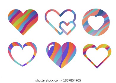 Set of Colorful vector Heart icon. Love symbol Flat style. Design elements for Valentine's day