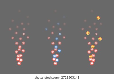 Set of colorful vector hearts for stream. Vector illustration