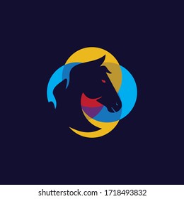 Set of colorful vector horses and minimalist sign