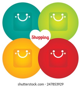 Set of colorful vector icons. I love shopping: four bags. Blue, green, yellow, red 