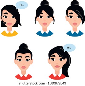 set of colorful vector Illustrations of a custom girl character mascot avatar with different hairstyles