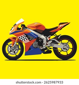 Set of colorful vector illustrations of four different motorcycles: classic scooter, sport bike, vintage cafe racer, and modern naked bike. Each bike is displayed in a bold square 