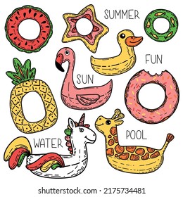Set of colorful vector inflatable floats rings tubes for kids
