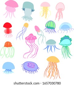 Set of colorful vector jellyfish.