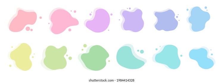 Set of colorful vector liquid splash shape backgrounds for WEB and APP design. Isolated vector elements. Rounded, digital water shapes. Landing page design items.