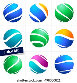 Set of colorful vector logotype for Business, Technology, Communication, Media, Beauty, Fashion, Ecology, Medicine and Touristic activity