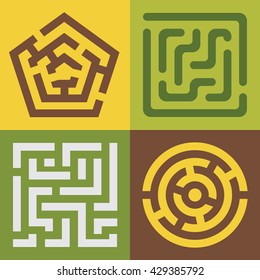 Set of colorful vector mazes. Different shapes and colors, EPS 8.