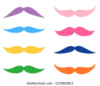 Set of colorful vector mustache silhouettes in flat style