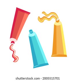 Set of colorful vector paint tubes. Color Toothpaste isolated on white background.
