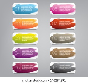 Set of colorful vector paper banners / labels / tags with brush stroke hand painted / watercolor stains background. Grunge style