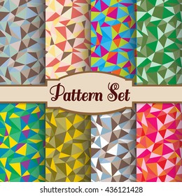 Set of colorful vector pattern. Triangle design. Patterns can be used as wrapping paper, background, fabric print, web page backdrop, wallpaper and more