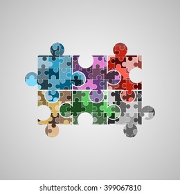 Set of colorful vector puzzles which consist of smaller ones.