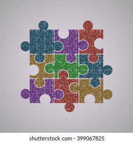 Set of colorful vector puzzles which consist of smaller ones.