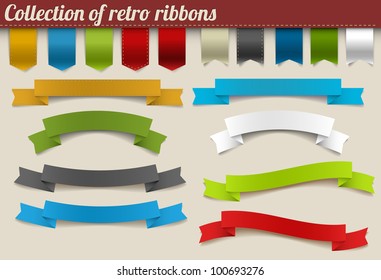 Set of colorful vector retro ribbons and tags