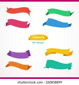 Set of colorful vector ribbons. Flat