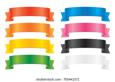 Set of colorful vector ribbons, isolated on white background. Glossy ribbons for yor greeting card design decoration.