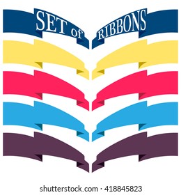 A set of colorful vector ribbons in the style of flat for graphic and web design.