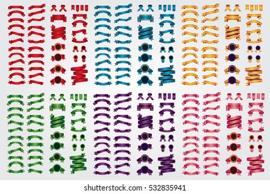 Set of colorful vector ribbons for your banners, award, design on light background. Vector illustration.