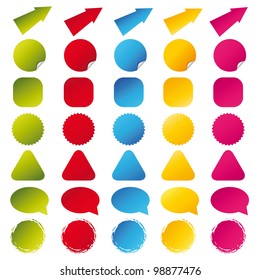 Set of colorful vector sale stickers, labels and arrows