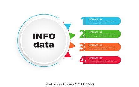 Conjunto de pegatinas coloridas de muestra vectorial 4 opciones. Recopile los signos de opción con cupón de desactivación. Datos de información Etiqueta de negocios. Se puede utilizar para crear un concepto de negocio, pasos de procesos, ilustración vectorial