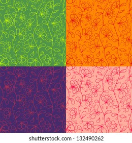 Set of colorful vector seamless pattern with stylized flowers