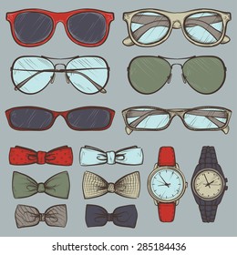 set of colorful vector sketched accessories