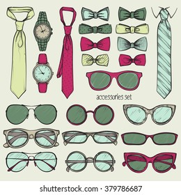 set of colorful vector sketched accessories