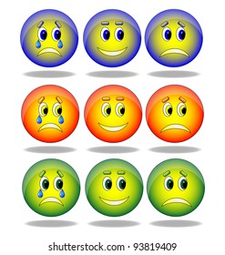 The set of colorful vector smileys isolated in white.