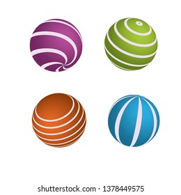 Conjunto de esferas vectoriales coloridas con rayas 