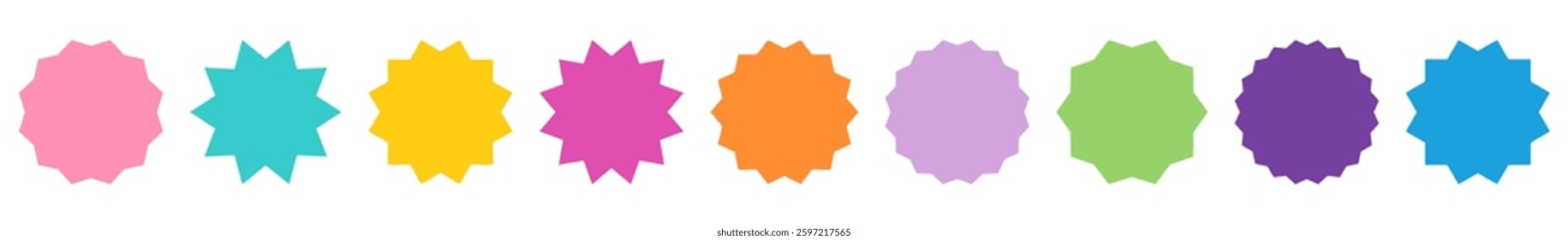 Set of colorful vector starburst, star sticker shapes, Cute badge, promo, sale discount price tags for advertising and promotions