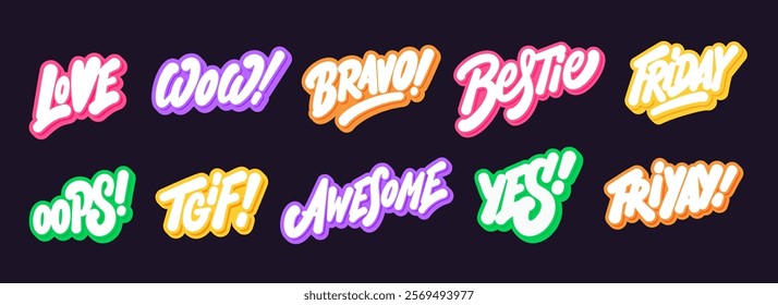 Set of Colorful Vector Sticker Text Designs.