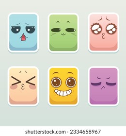A set of colorful vector stickers with emotions. Emotions isolated from background. 