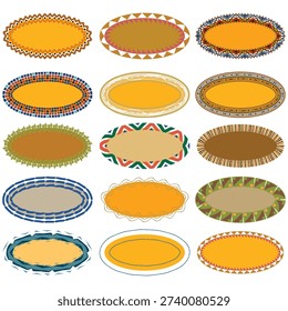 Set of colorful vector stickers and labels with round badges buttons and blank frames for web and design use ..