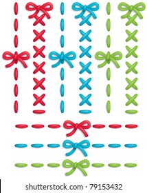 Set of colorful vector stitches and bows