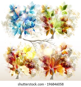 Set of colorful vector  trees beautiful for your design