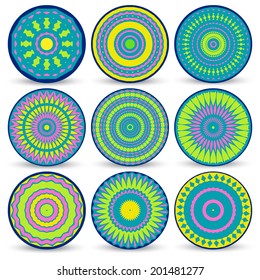 set of colorful vector tribal circle ornaments