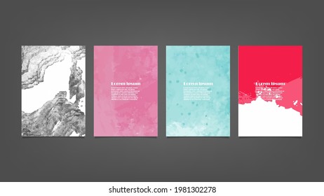 Conjunto de coloridos fondos de acuarela vectorial para afiches, folletos o volantes, Conjunto de afiches de acuarela, volantes o tarjetas. Plantilla de banner.