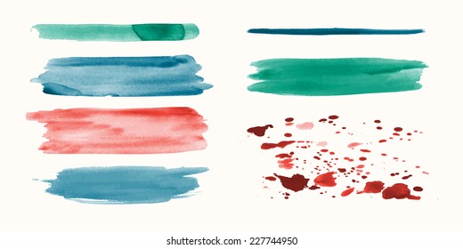 Set of colorful vector watercolor brush strokes