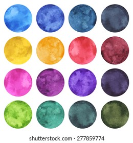 Set of colorful vector watercolor circles. Templates for your design with space for text. Abstract backgrounds or banner templates. Round watercolour shapes.