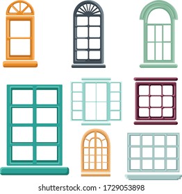 Set of colorful vector Windows, interior and exterior