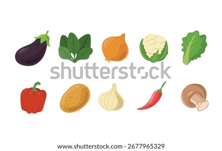 Set of colorful vegetables cartoon flat vector illustration