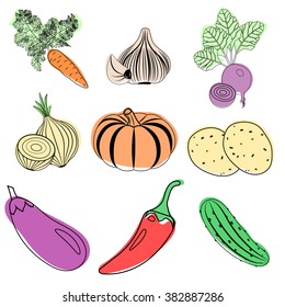 Set of colorful vegetables icons 