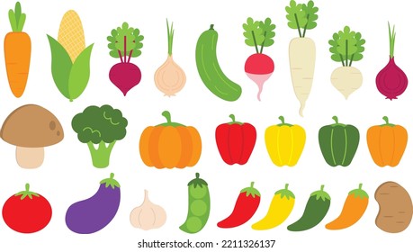 Set colorful vegetables illustration  collection flat design editable