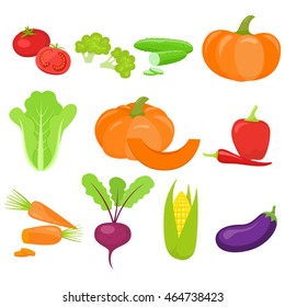 Set of colorful vegetables isolated on white background. Vector stock illustration.