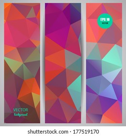 A set of colorful vertical abstract polygon banners
