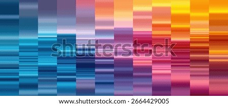 Set of colorful vertical gradient stripes combining cold and warm hues. forming rich vibrant abstract background full of contrast and harmony. Abstract striped texture for creative graphics. Vector