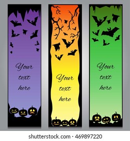 A set of colorful vertical Halloween headers with black frames and gradient background