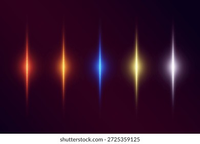Conjunto de destellos de luz de Vertical de colores con efectos de haz brillante