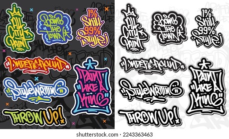 A set of colorful or vibrant graffiti art stickers. Street art theme, urban style for T-shirt design, graffiti design for wallpaper, wall art or print art designs.